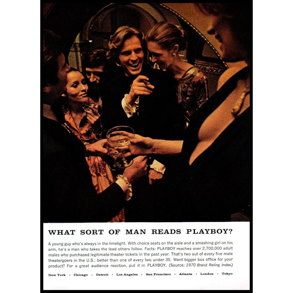 1971 What Sort of Man Reads Playboy Vintage Print Ad Dinner Party Cigar Wall Art